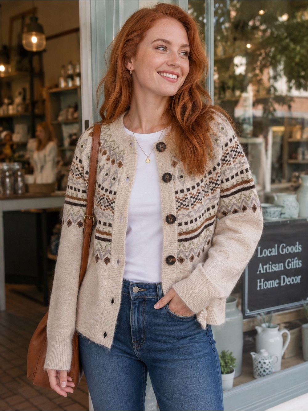 BLANK NYC Cream Fair Isle Peplum Cardigan Sweater NWOT Medium